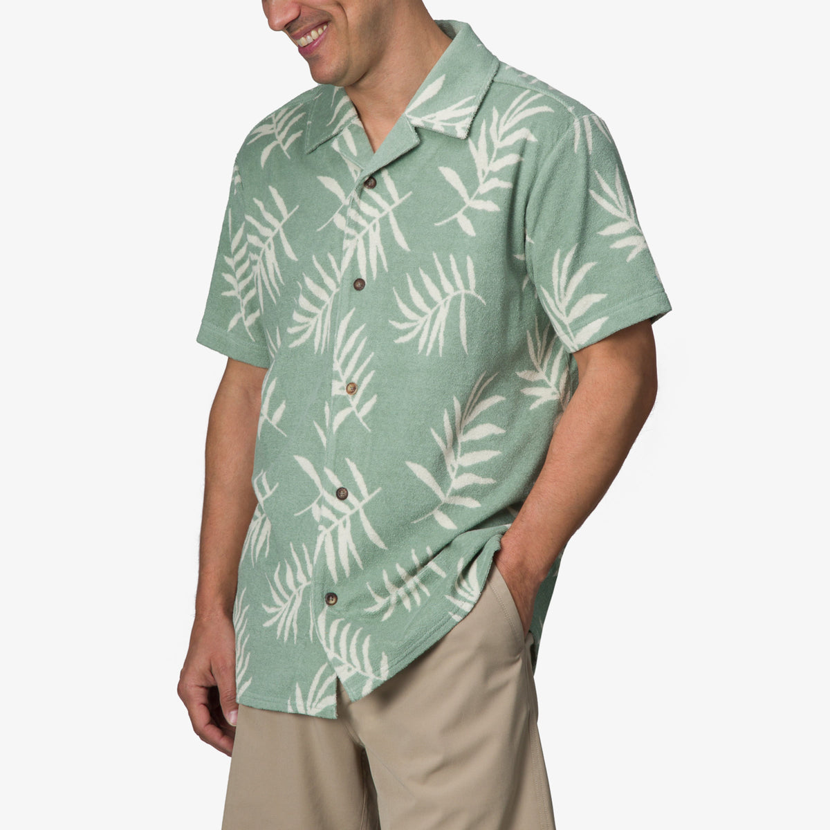 Kenji Short Sleeve Terry Knit Shirt - Almond Milk - Alternate 1 View