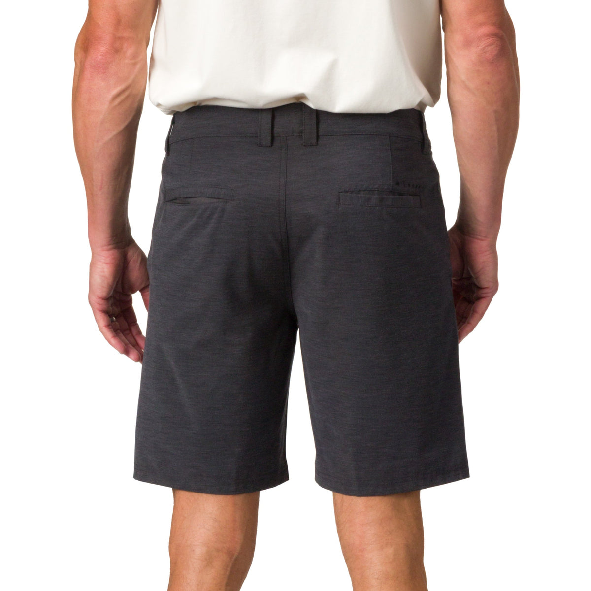 Rear view of men’s Destro Hybrid Short in dark fabric, beach-inspired comfort and durable design for active lifestyles.