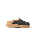 Vista Skye women's charcoal slip-on shoe facing right, showcasing soft-rebound cushioning and arch support for beach comfort.