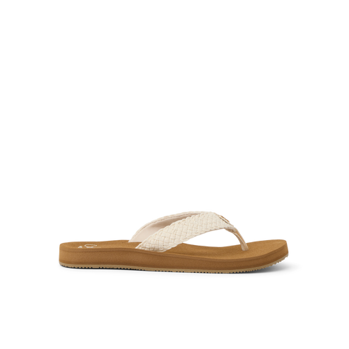 Baja Maria women's sandal facing right, featuring braided straps, cushioned footbed, and anatomical arch support for beach comfort.