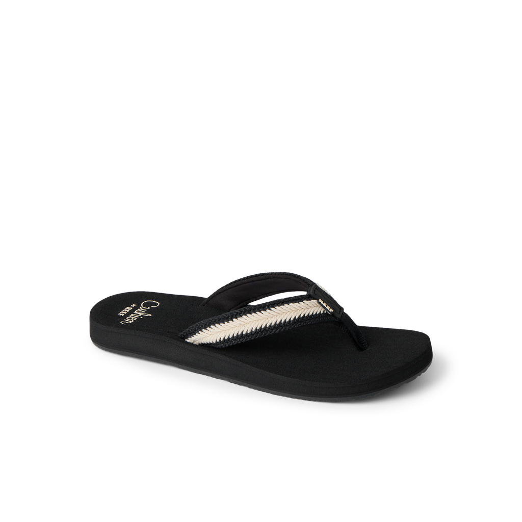 Baja Maria right-facing black flip flop for women with cushioned sole and arch support, beach-inspired comfort design by REEF