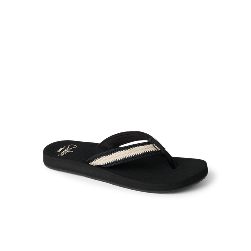 Baja Maria right-facing black flip flop for women with cushioned sole and arch support, beach-inspired comfort design by REEF