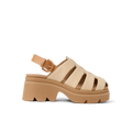 Vista Luxe Lucie women's sandal facing left, close-up of side view with cushioned platform and woven straps.