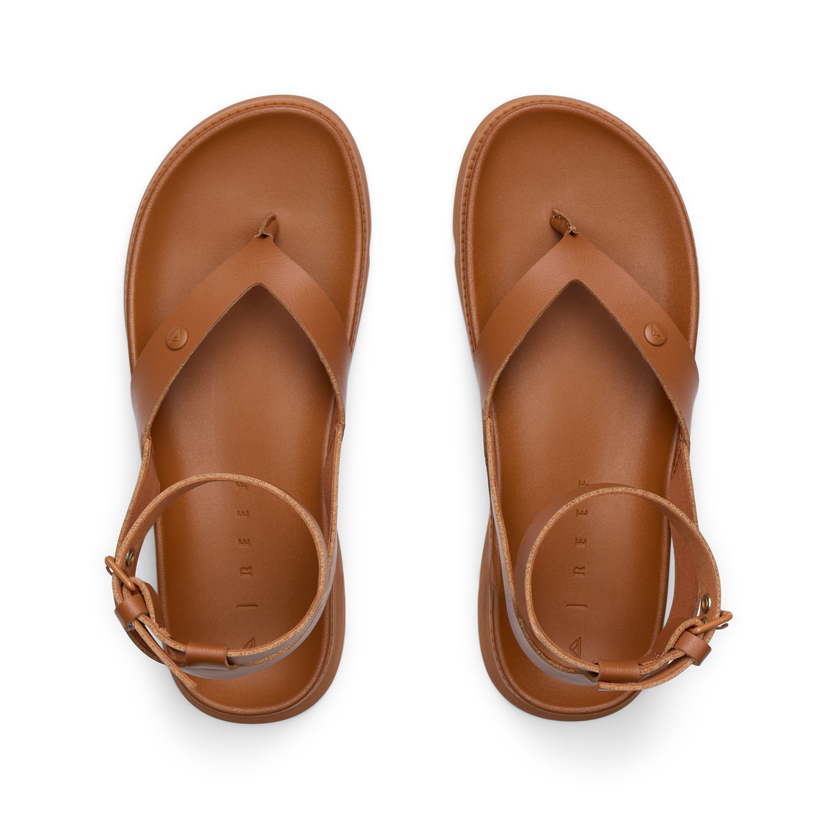 Vista Luxe Sierra women's brown leather sandals top view, facing forward, beach-inspired comfort and durability.