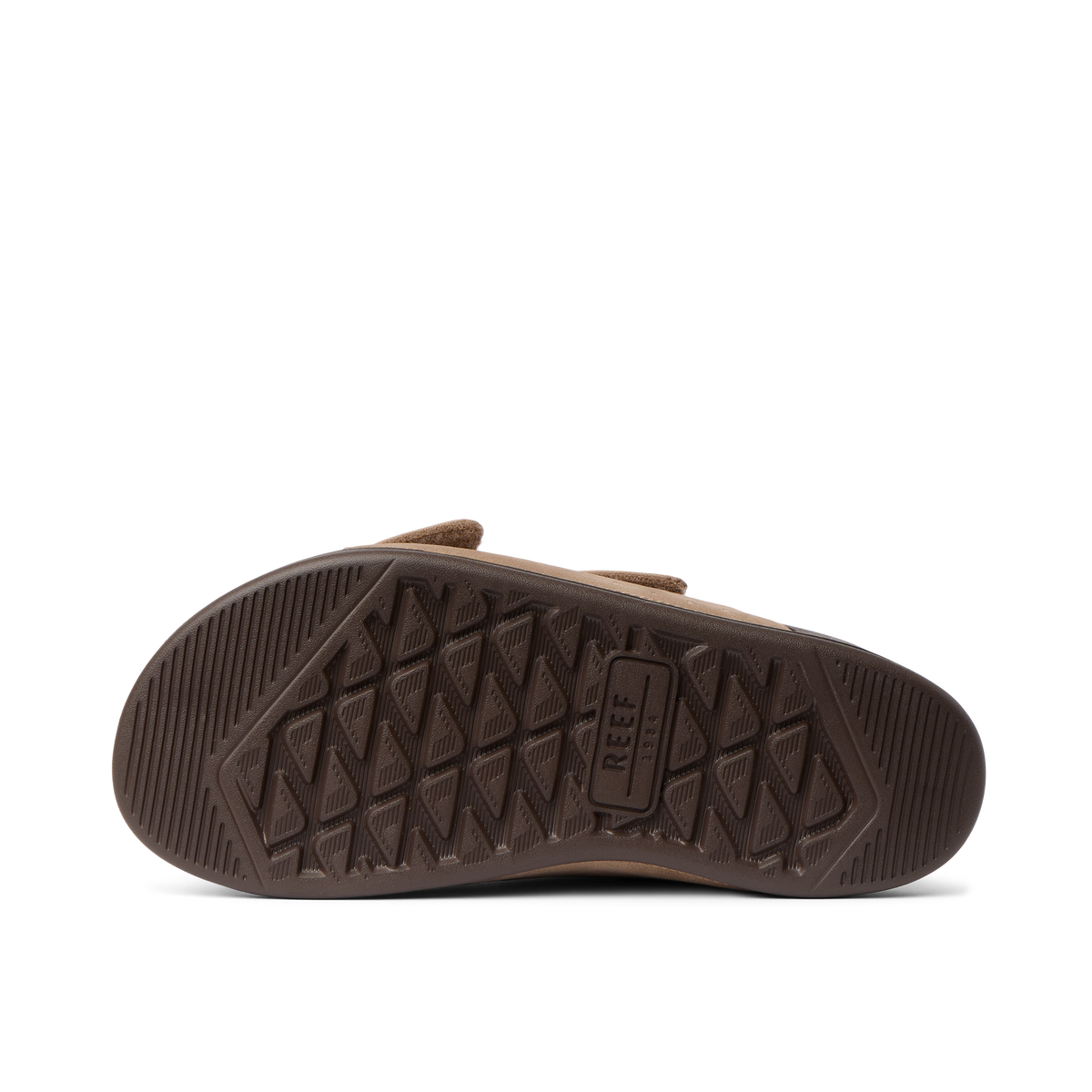 Bottom view of the Phantom Tradewind sandal facing up, showing durable rubber outsole with REEF branding.