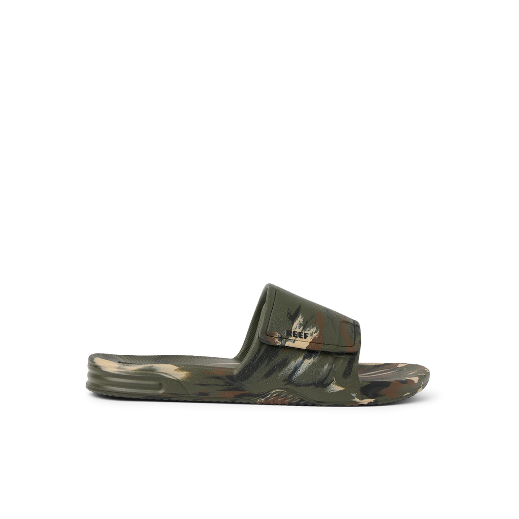 Fanning Slide H2O right-facing men's camo slides with anatomical arch support and water-friendly materials close-up