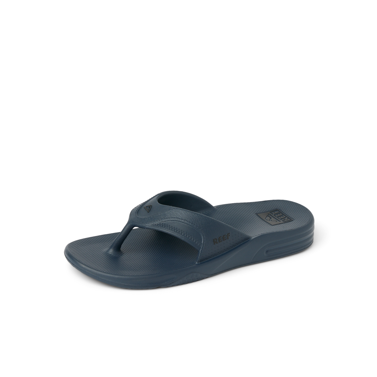 Fanning H2O men's navy blue sandal facing right showing toe post and cushioned footbed for beach comfort.