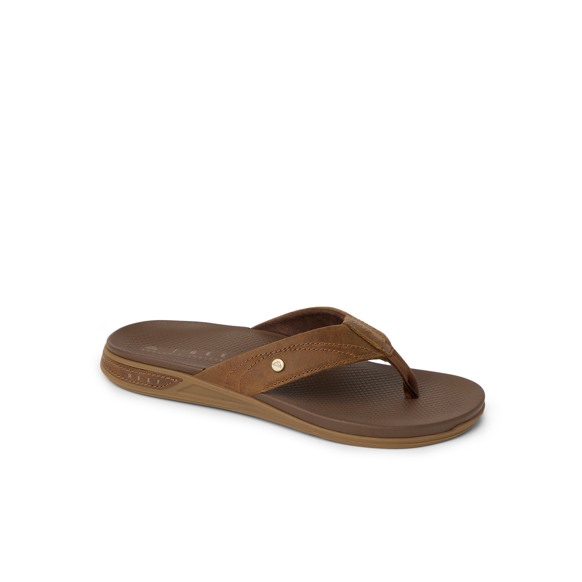 Phantom Lux men's right-facing brown sandal with soft-rebound cushioning and anatomical arch support for beach comfort.