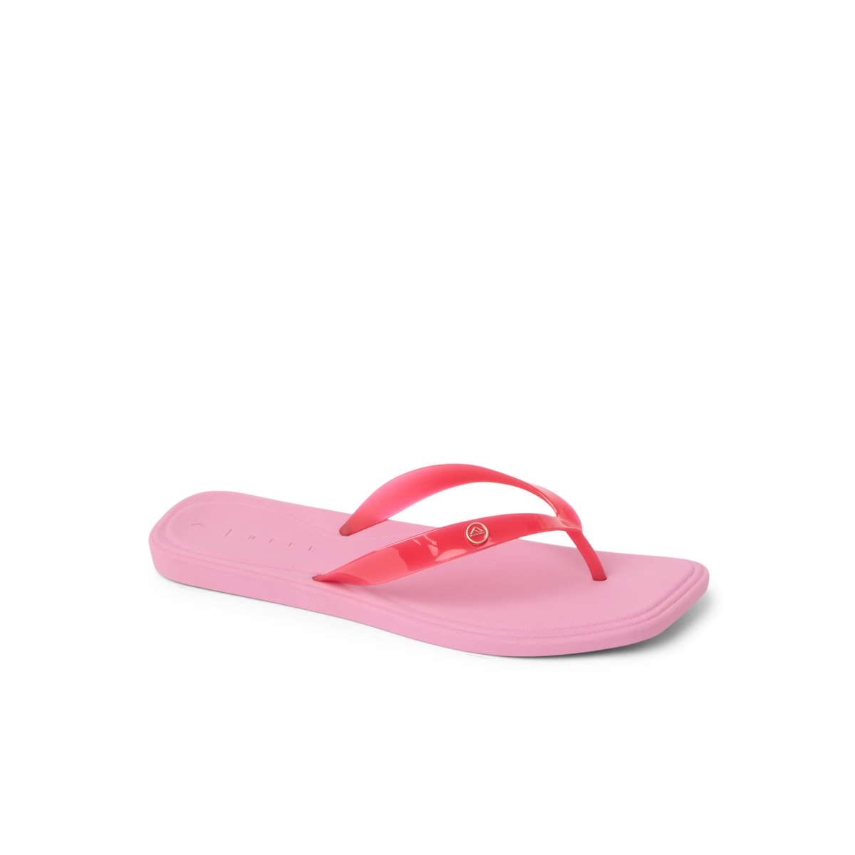 Solaye women's pink flip flop facing left, featuring soft cushioning and anatomical arch support for comfort.