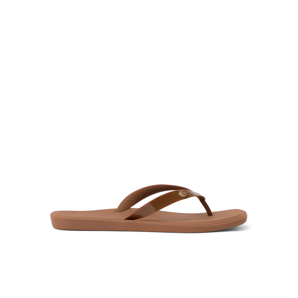 Solaye women's brown sandal facing right with soft cushioning, anatomical arch support, and water-friendly materials.
