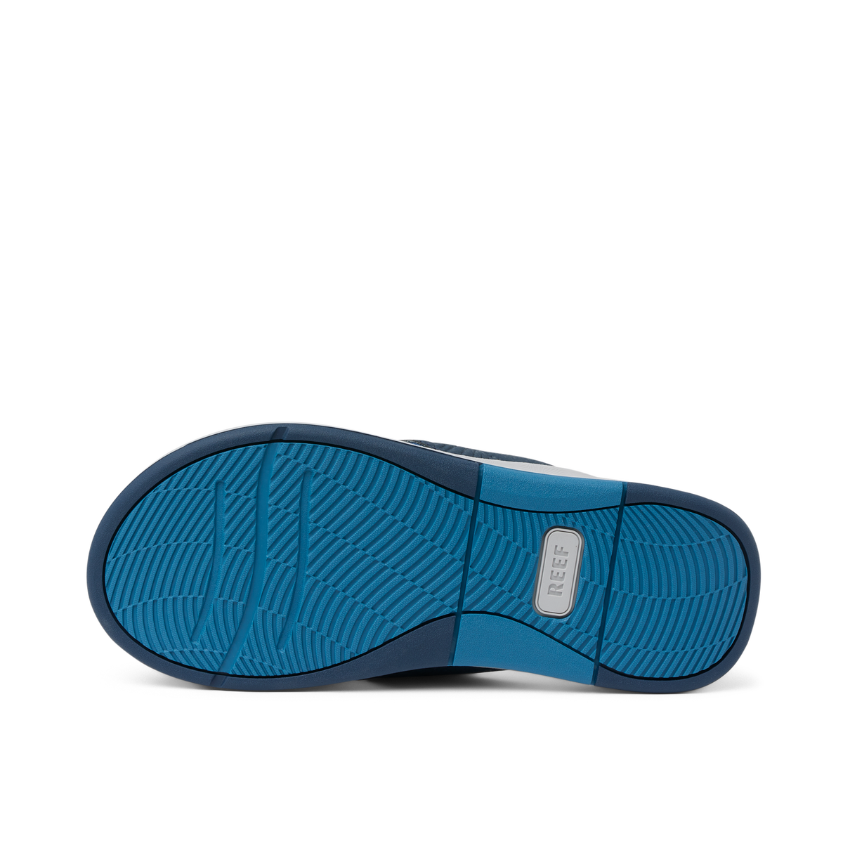 Offshore men's shoe sole facing up, showcasing durable water-friendly outsole with anatomical arch support and cushioning.