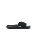 Tailslide men's black slide facing right, showing side profile with anatomical arch support and water-friendly design.