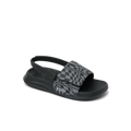 Little Salty Slide for boys facing right, water-friendly comfort sandal with checker pattern and soft cushioning.