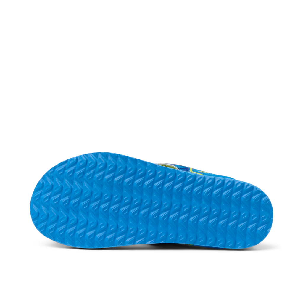 Kids Windswell showing the blue textured sole of a boys' flip flop, highlighting durable, water-friendly comfort.