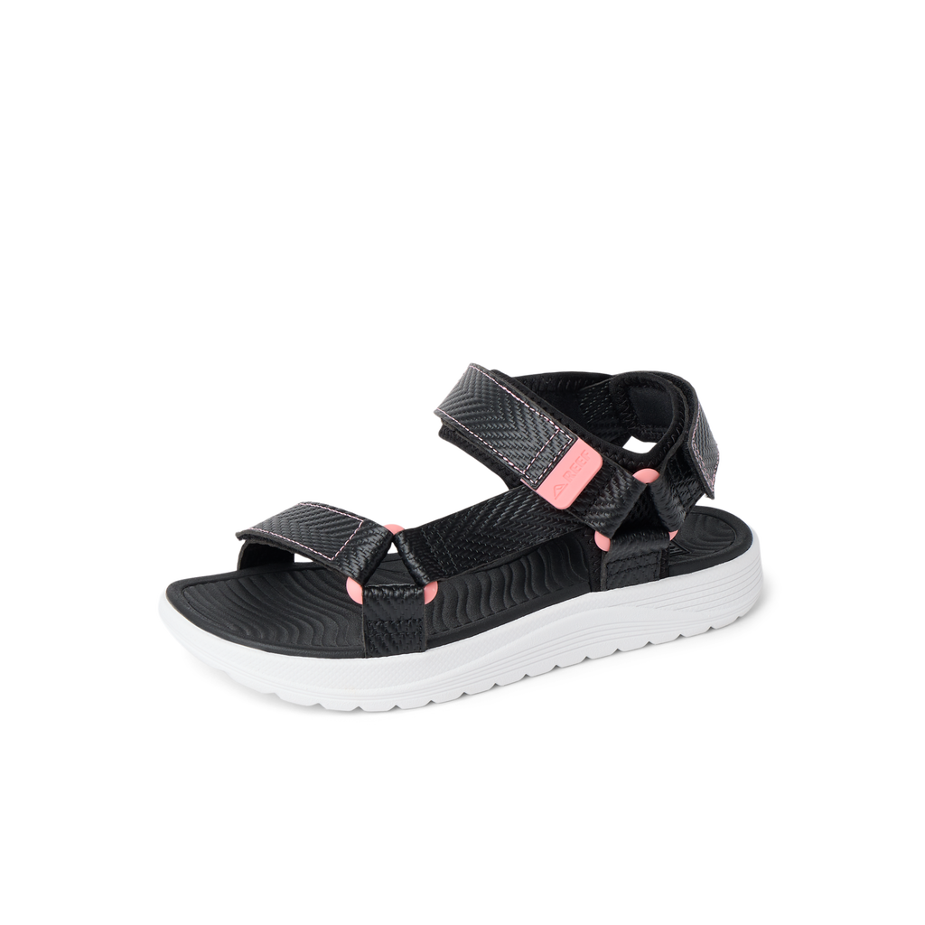 Kids Shoremazing sandal facing left, showing top and side straps with cushioned arch support and white sole.