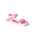 Kids Shoremazing girls sandal facing left with pink and blue straps, soft cushioning, and anatomical arch support for comfort.