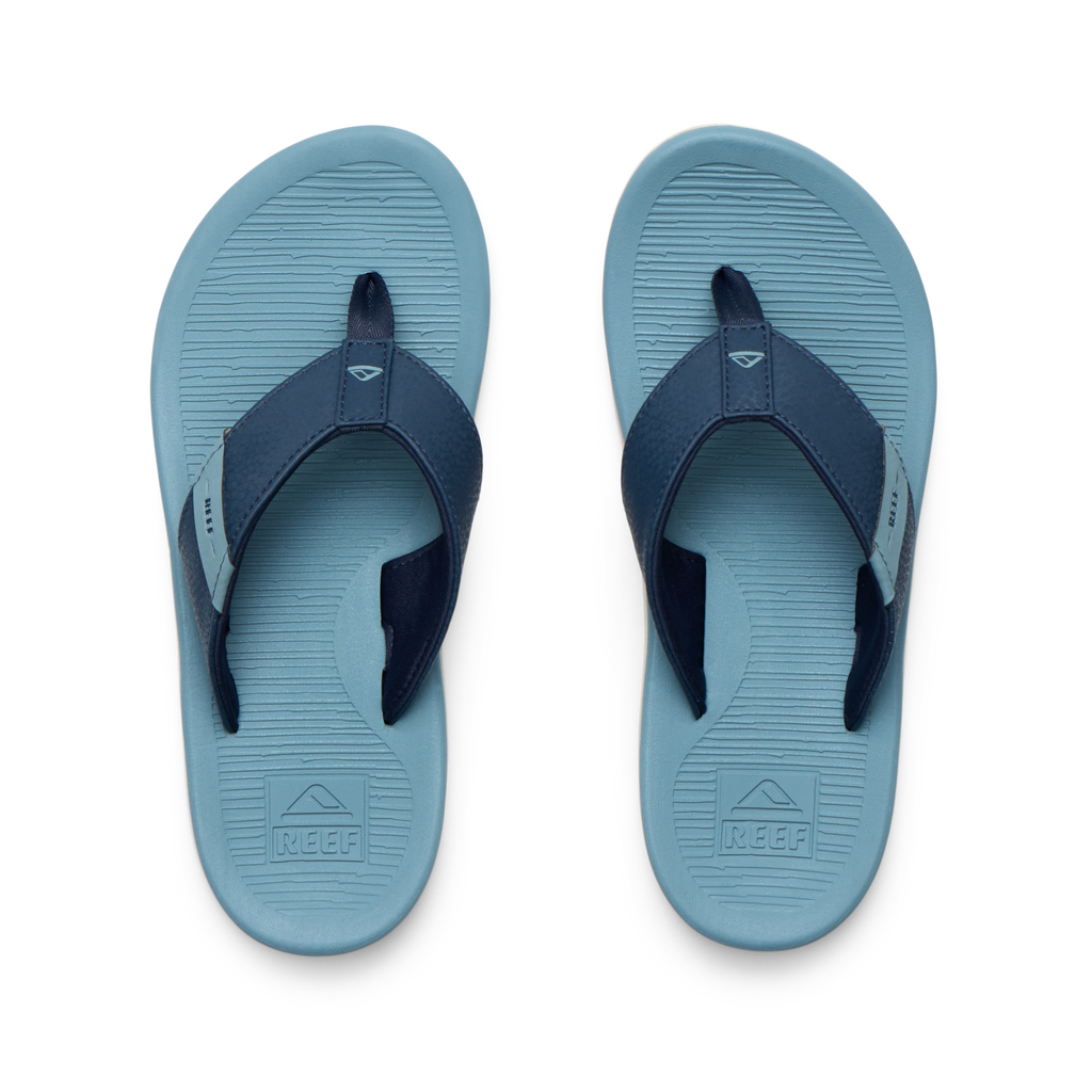 Top view of Kids Santa Ana blue sandals for boys, showing soft-rebound cushioning and anatomical arch support.