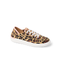 Kids Neptune left-facing sneaker with leopard print, white sole, and comfort features for active beach lifestyles.