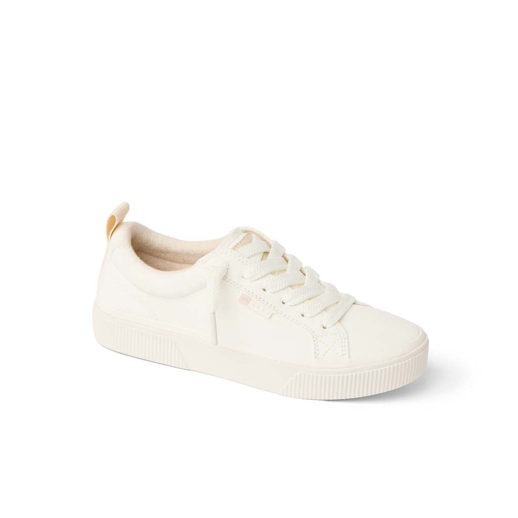 Lay Day Dawn white sneaker for women facing right, showing side and top with cushioned sole and arch support.