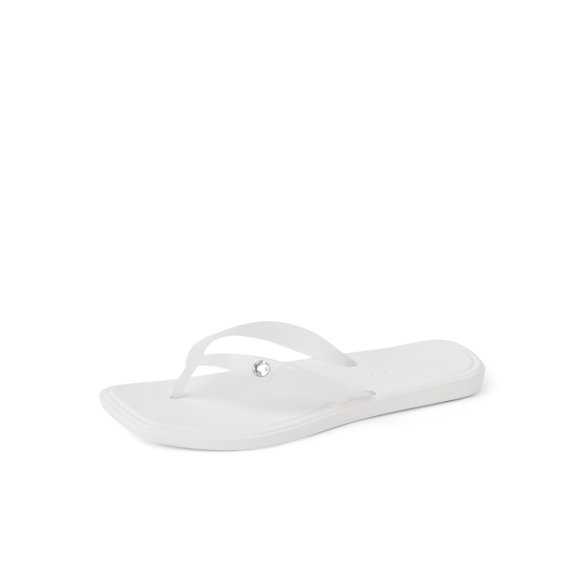 Solaye white women's flip flop facing left, featuring soft-rebound cushioning and anatomical arch support.