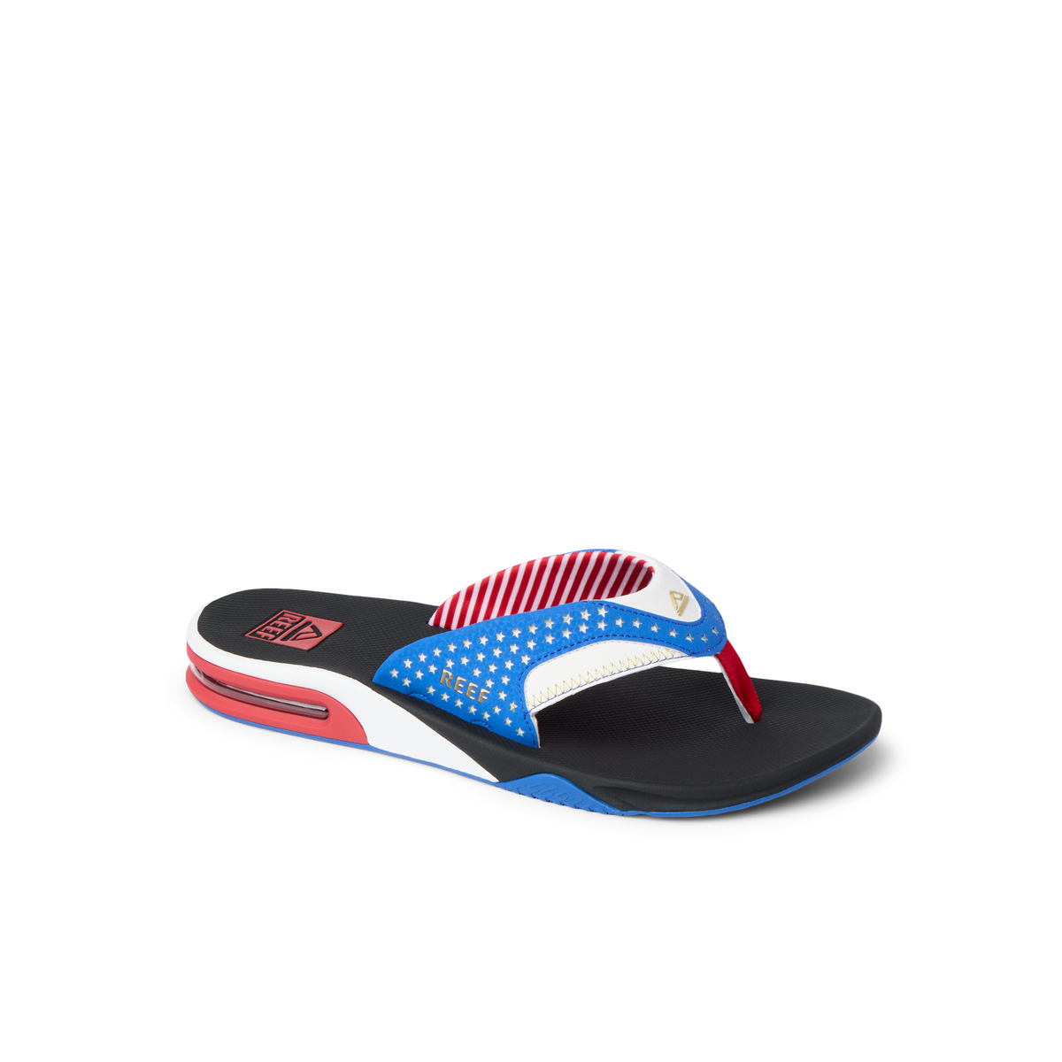 Fanning men's flip flop facing left, with cushioned footbed, anatomical arch support, and water-friendly materials.