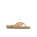Fanning men's right-facing tan flip flop sandal with anatomical arch support and soft cushioning by REEF