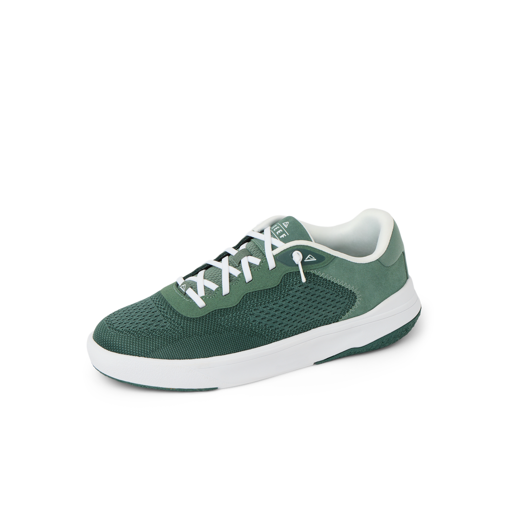 Shoreline Del Mar men's sneaker facing right with green breathable upper, white sole, and lace-up comfort design