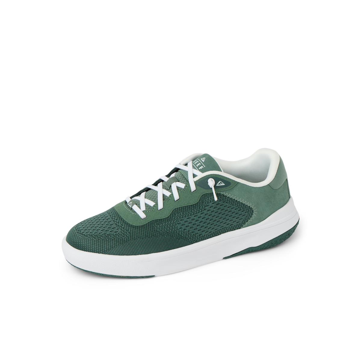 Shoreline Del Mar men's sneaker facing right with green breathable upper, white sole, and lace-up comfort design