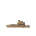 Side view of tan Cshn Phantom Slide with arch support and soft cushioning designed for beach comfort and everyday wear.