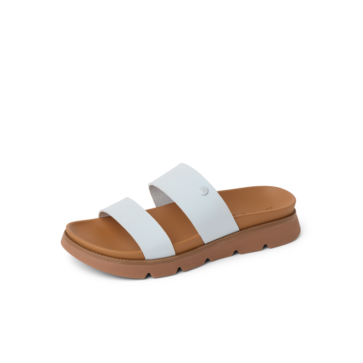 Vista Luxe Thea right-facing women's sandal with white straps, cushioned footbed, and durable tan sole for beach comfort