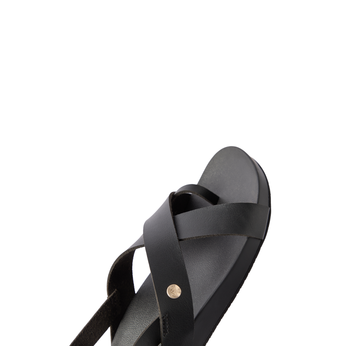 Vista Malia women’s black sandal facing upward, featuring soft cushioning and anatomical arch support for all-day comfort.