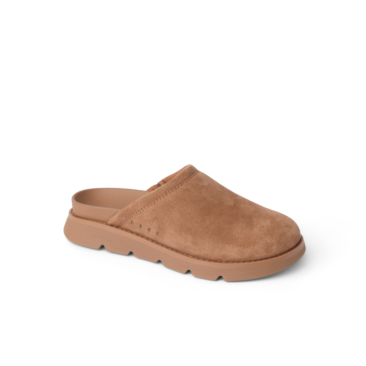 Vista Luxe Mariana women’s brown slip-on clog facing left, soft suede upper with cushioned, arch-support sole.