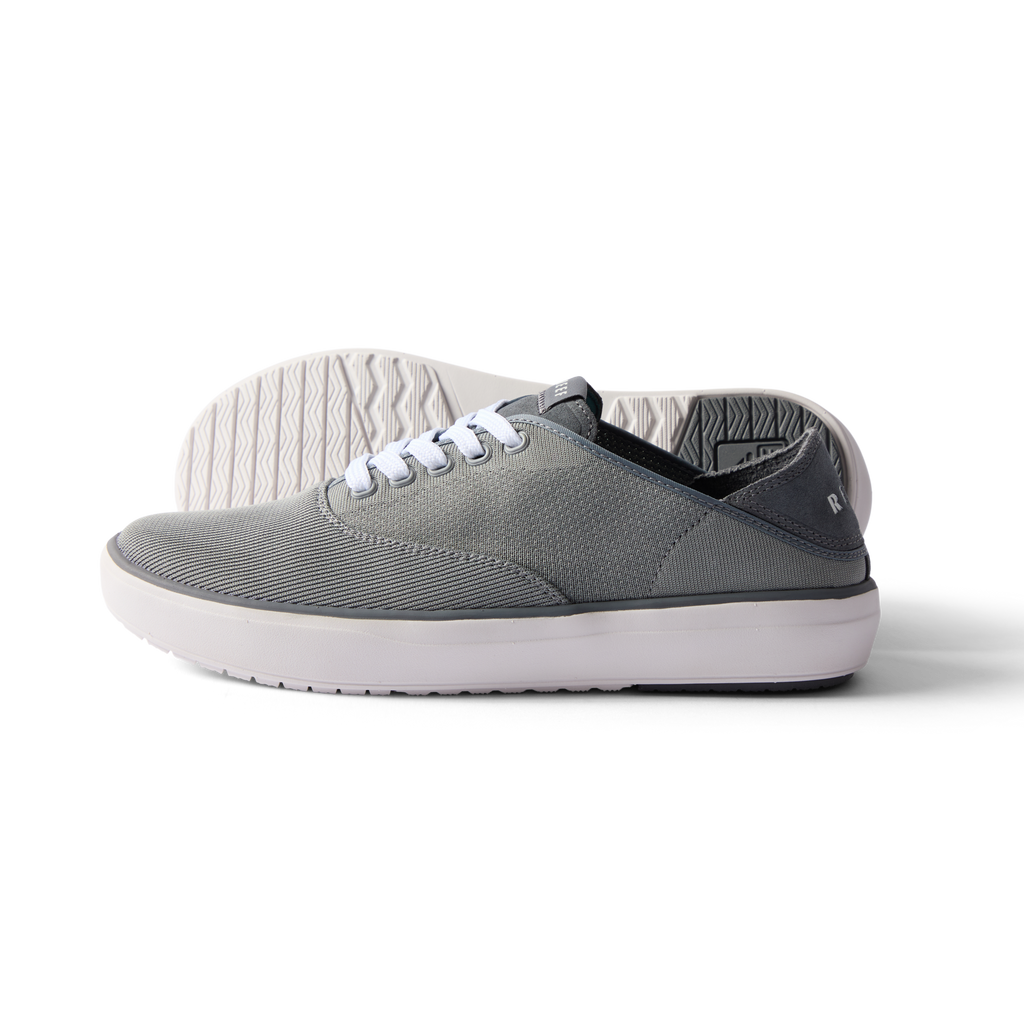 Neptune Lido men's grey sneaker facing left, side view with breathable mesh, soft cushioning, and arch support.