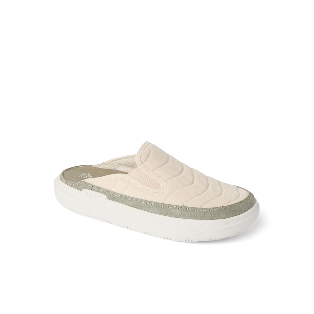 Rambler Kicker mule facing right in soft oatmeal with cushioned memory foam footbed and lightweight EVA sole for all-day comfort