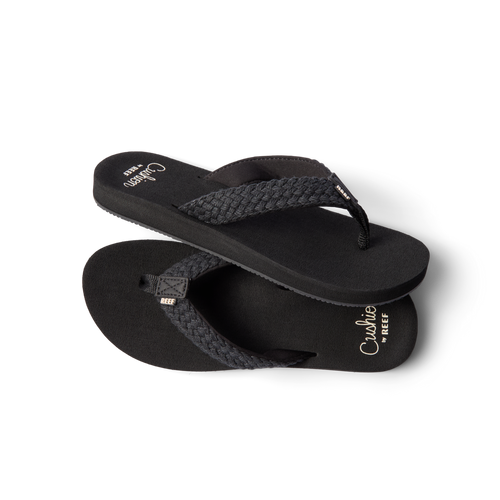 Baja Maria women's black braided sandals facing right, close-up of top and side, swim-friendly comfort with arch support.
