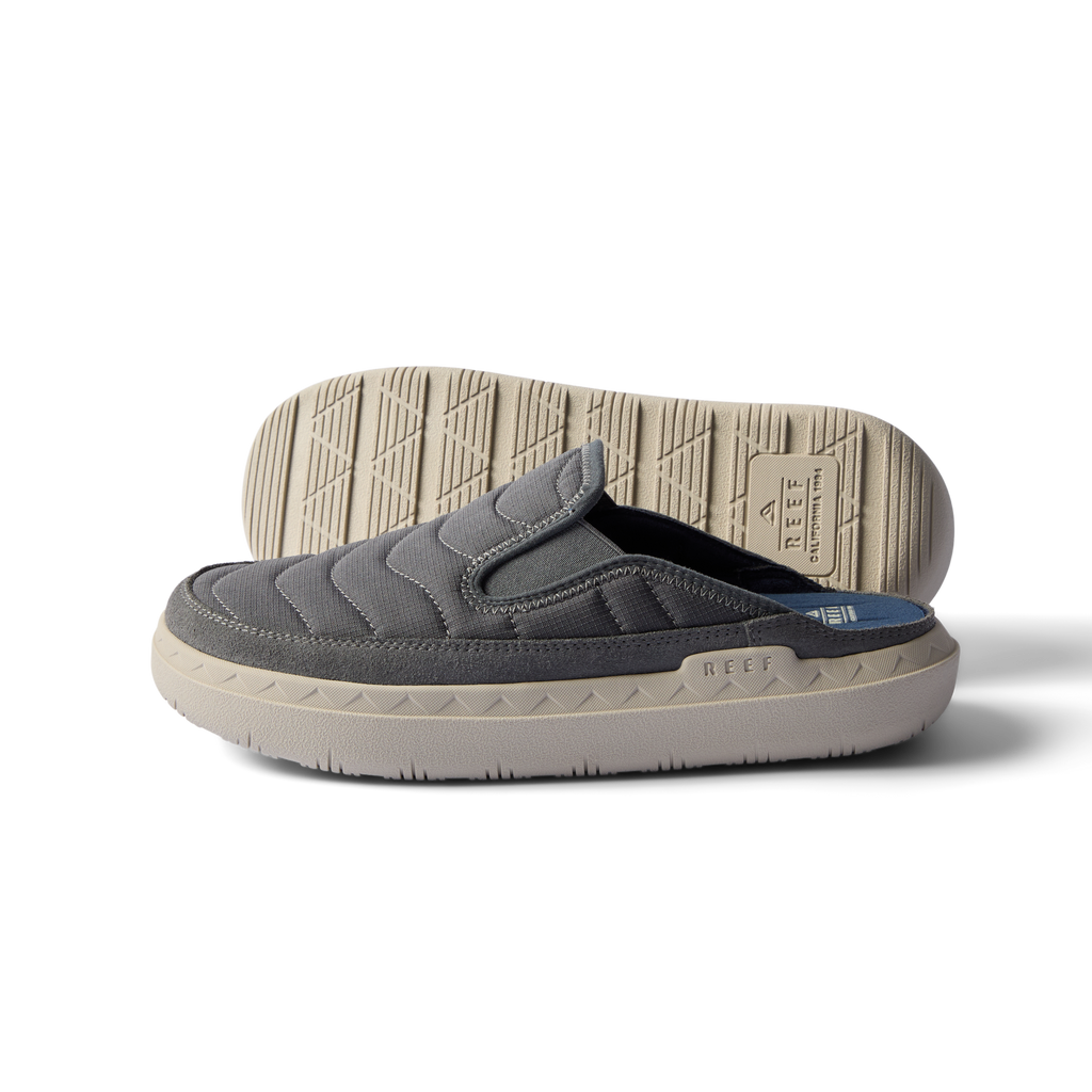 Rambler Kicker slippers side view facing left with grey cushioned upper and lightweight textured outsole for all-day comfort