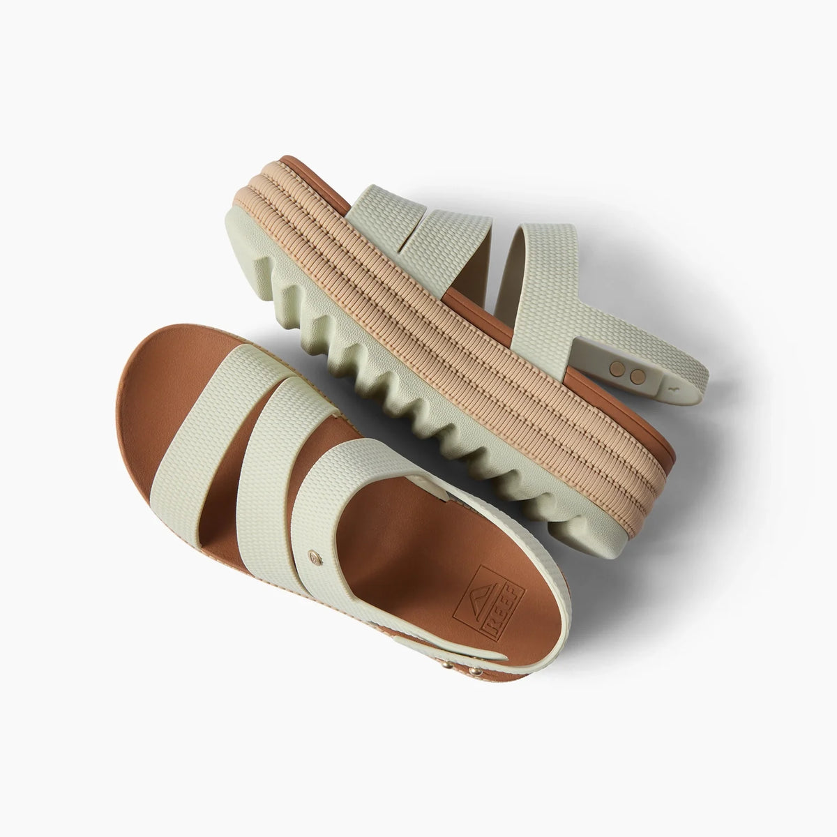 Pair of Water Vista Higher 2 platform sandals, top view showing straps and cushioned footbed, facing left side.