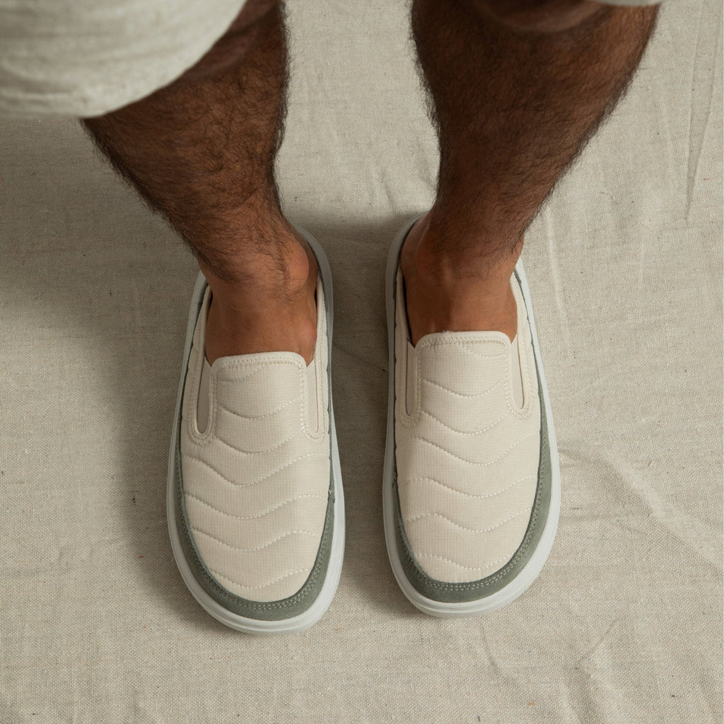 Rambler Kicker top view showing soft oatmeal upper with cushioned memory foam footbed and lightweight EVA sole for comfort