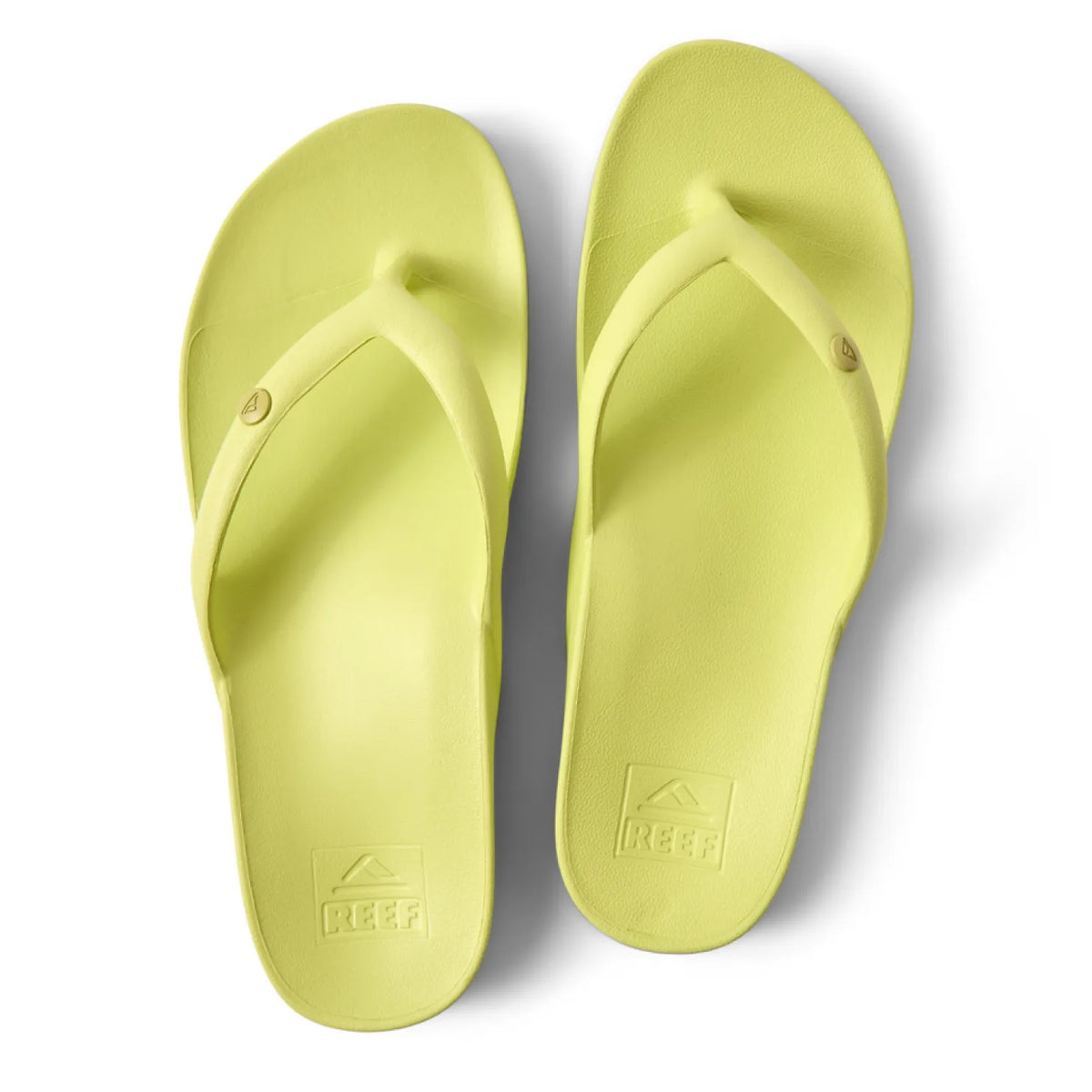 Vista Vay-Cay women’s lime green flip flops facing up, showing soft-rebound cushioning and anatomical arch support