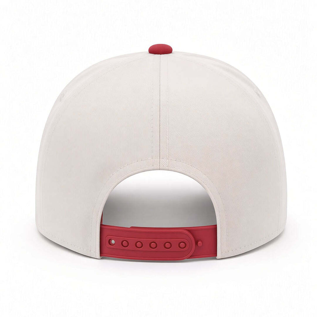 REEF x Palm Snapback white and red adjustable back view with rear closure