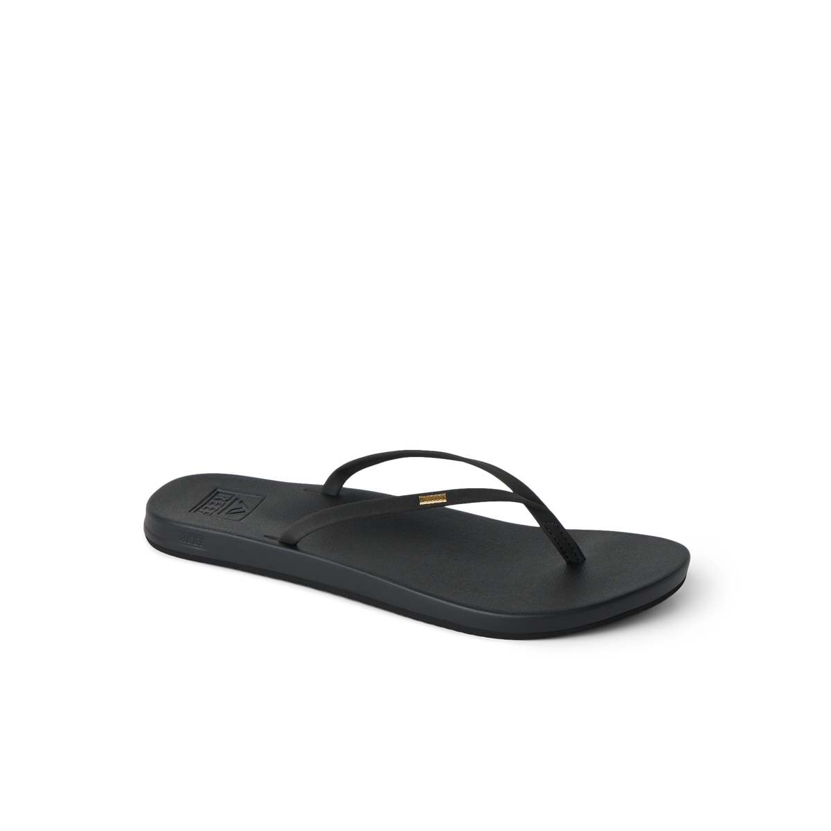 Cushion Slim women’s black sandal facing left, featuring soft-rebound cushioning and anatomical arch support.