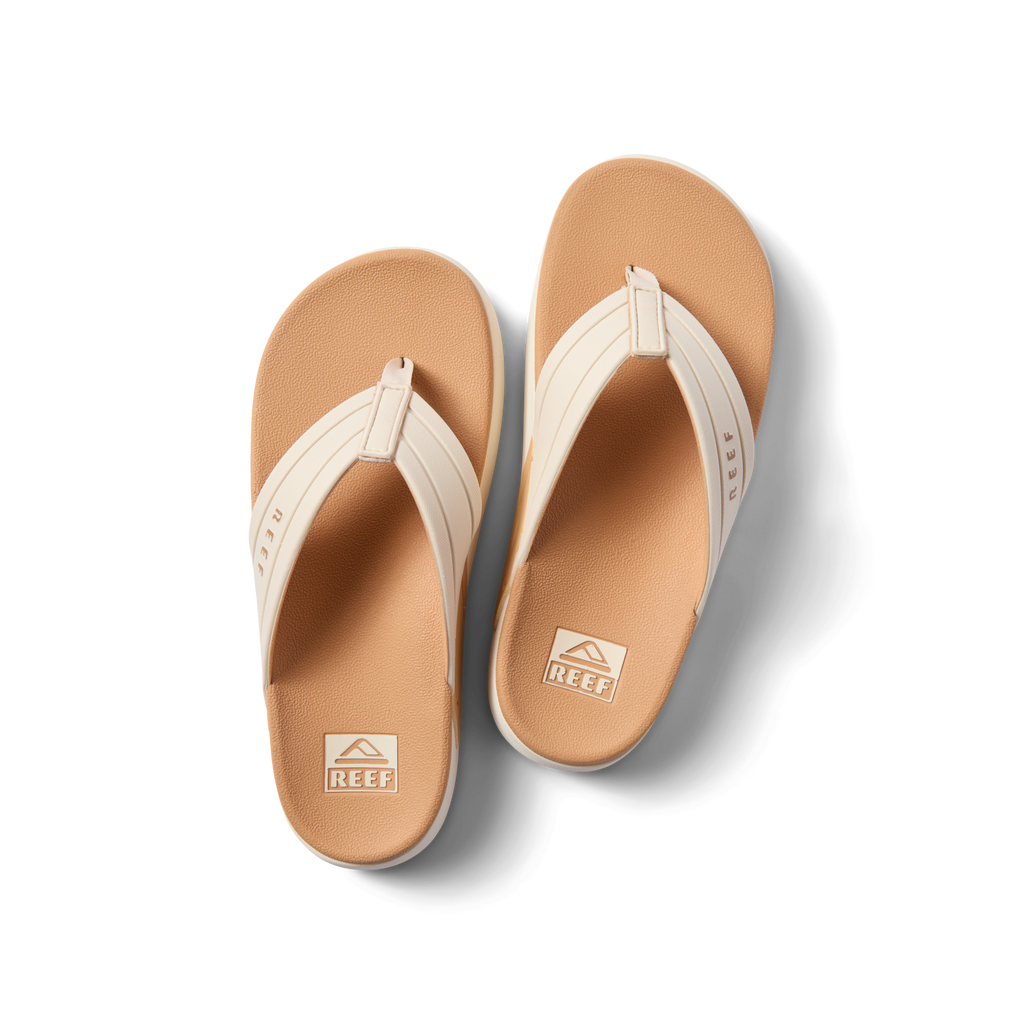 Top view of Sydnee Swell Low women's sandals in neutral tones, featuring cushioned footbed and anatomical arch support.